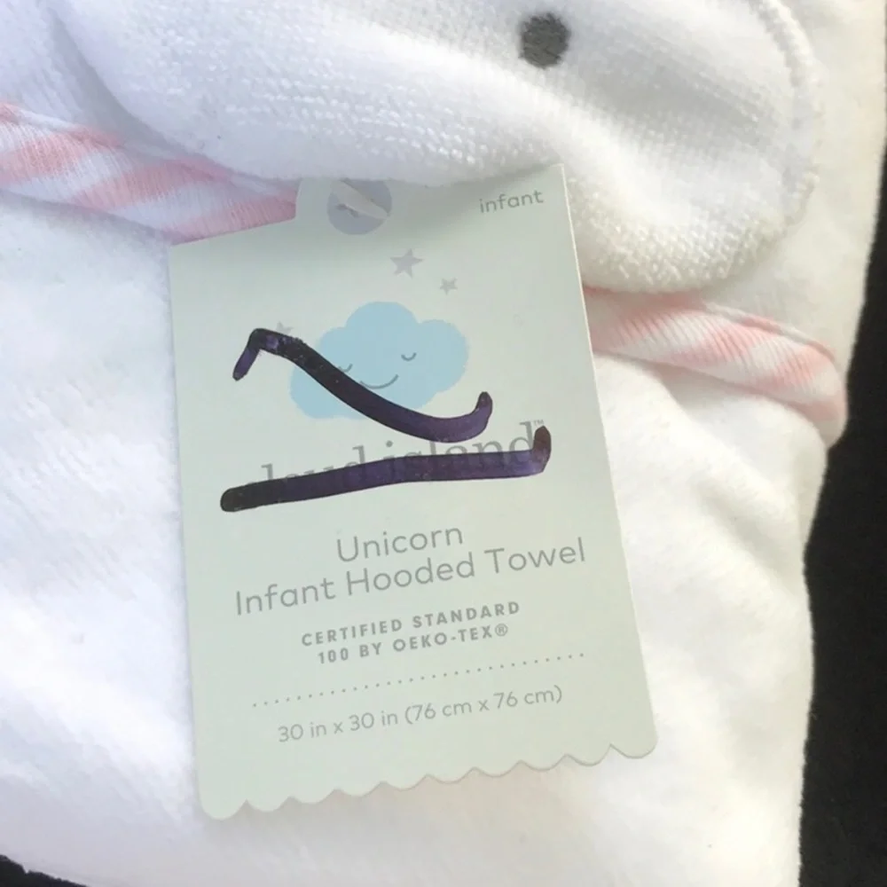 NWT Cloud Island White Unicorn Infant Hooded Towel 30x30 Certified 100 OEKO-TEX